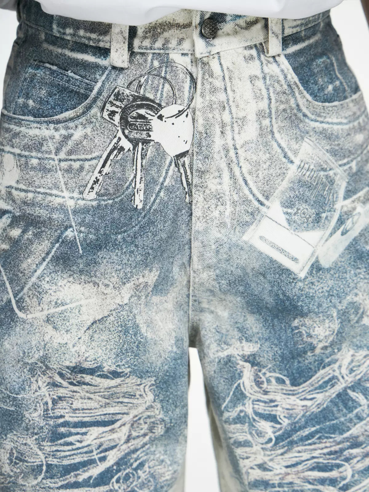 PEOPLESTYLE 復古數碼印 牛仔褲 BAGGY JEANS